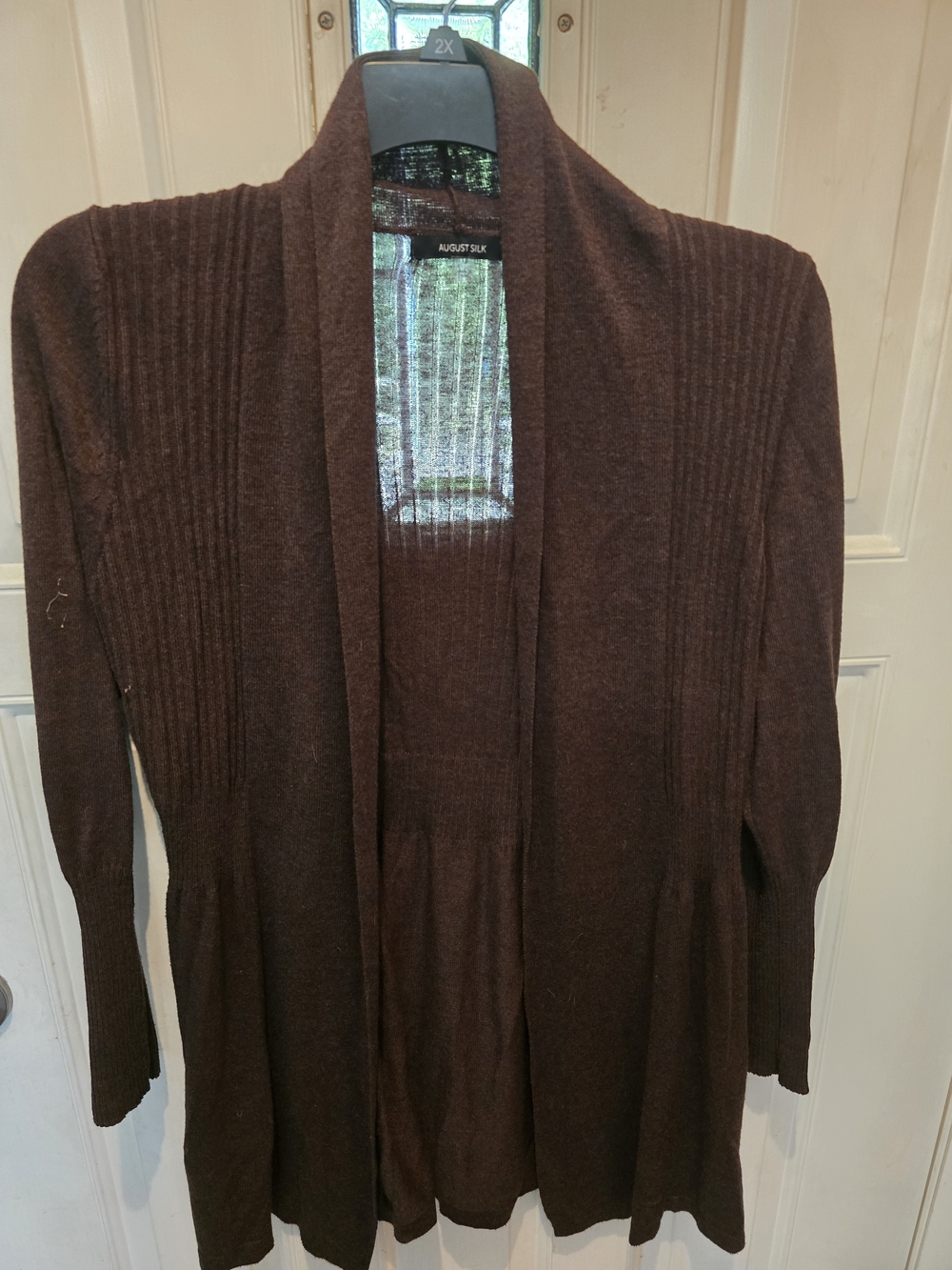 august silk Chocolate Brown Open-Front Ribbed Cardigan